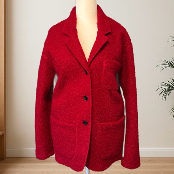 KAREN KANE Red Bouclé Textured Blazer Jacket – Size M - Picture 1 of 5